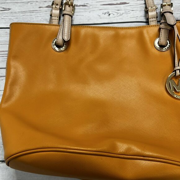 Michael Kors Mustard Yellow Saffiano Leather Tote Shoulder Bag - Picture 2 of 10